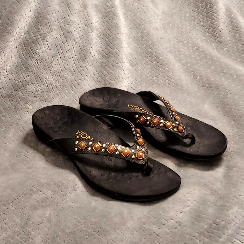 Vionic Women's Rest Floriana Toepost Sandal Flip flops Orthopedic Black …